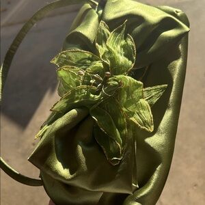 Olive Green Clutch with Leaf Detail